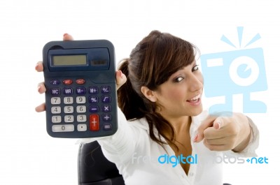 Businesswoman Showing Calculator Stock Photo