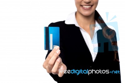 Businesswoman Showing Her Business Card Stock Photo