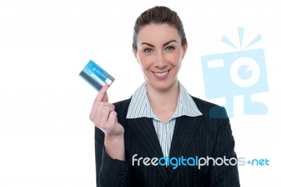 Businesswoman Showing Her Cash Card Stock Photo