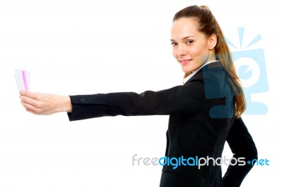 Businesswoman With Cards Stock Photo