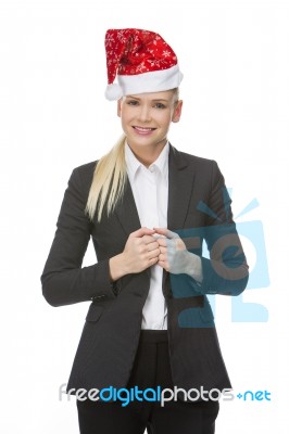 Businesswoman With Christmas Hat Stock Photo