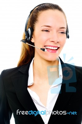 Businesswoman With Headset Stock Photo