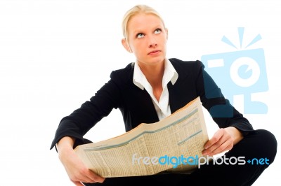 Businesswoman With Newspaper Stock Photo