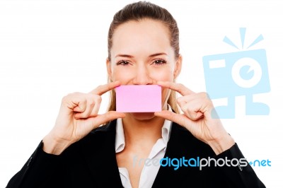 Businesswoman With Post It Stock Photo