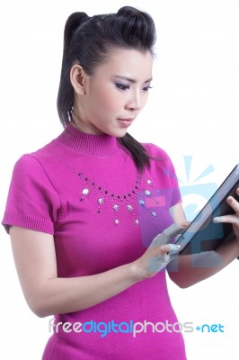 Businesswoman Working With Tablet Stock Photo