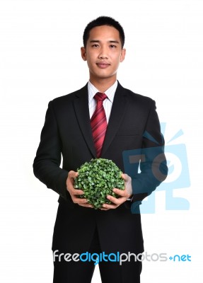 Bussiness Man With Future Eco - Green Energy Concept Stock Photo