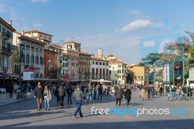 Busy Square In Verona Stock Photo