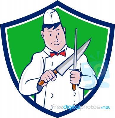 Butcher Sharpening Knife Crest Cartoon Stock Image