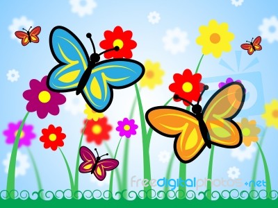 Butterflies And Flowers Means Floral And Insect Nature Stock Image