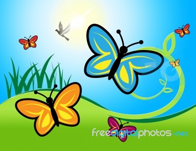 Butterflies And Flowers Show Nature And Summer Stock Image