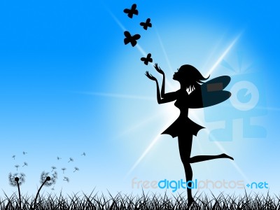 Butterflies Blue Means Fairy Tale And Sun Stock Image