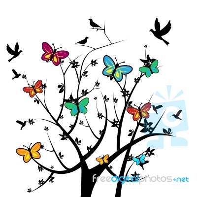 Butterflies In Tree Indicates Natural Environment And Nature Stock Image