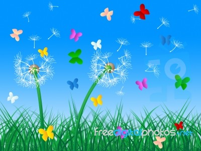 Butterflies Sky Means Dandelion Hair And Butterfly Stock Image