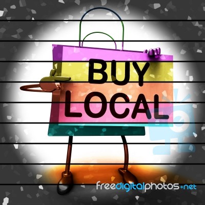 Buy Local Shopping Bag Shows Buying Products Locally Stock Image