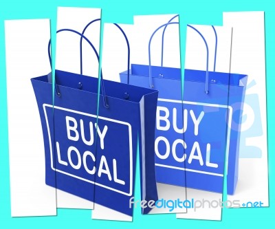 Buy Local Shopping Bags Promote Buying Products Locally Stock Image