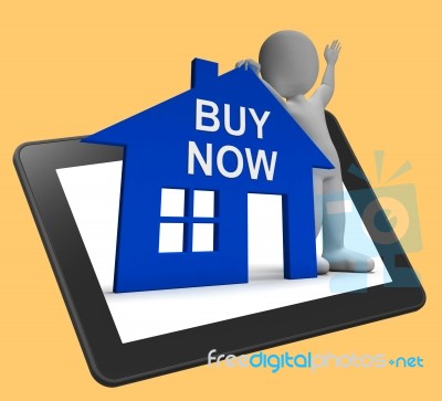 Buy Now House Tablet Shows Property For Sale Stock Image