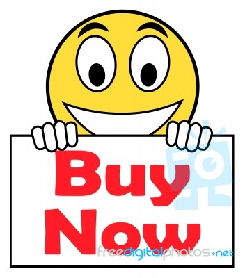 Buy Now On Sign Shows Purchasing And Online Shopping Stock Image