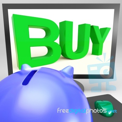 Buy On Monitor Shows Shopping Stock Image