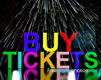 Buy Tickets Words with fireworks Stock Image