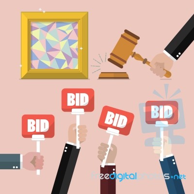 Buying Selling Painting From Auction Stock Image