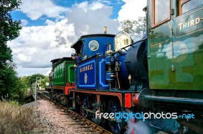 C Class And Bluebell Steam Engines Leaving Sheffield Park Statio… Stock Photo