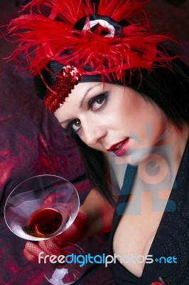 Cabaret Lady In Flapper Costume Flirting Stock Photo