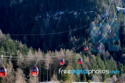 Cable Car Near Ortisei In Val Gardena Stock Photo