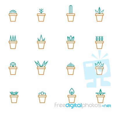 Cactus In Pot Outline Icon Set  Illustration Eps 10 Stock Image