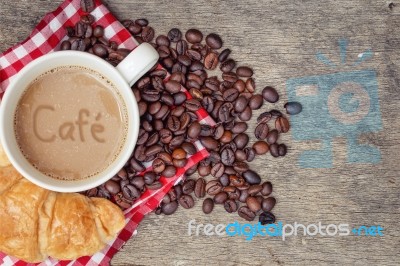 Cafe Croissant Bread Coffee Bean Stock Photo