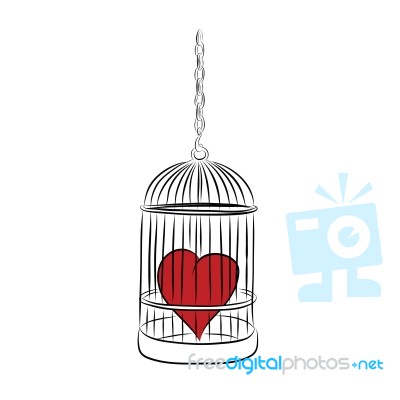 Cage With Red Heart Stock Image