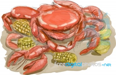 Cajun Seafood Watercolor Stock Image