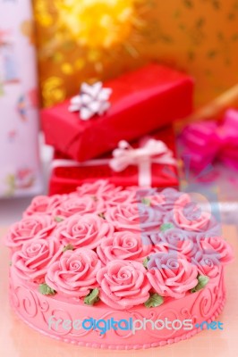 Cake And Gift Boxes Stock Photo