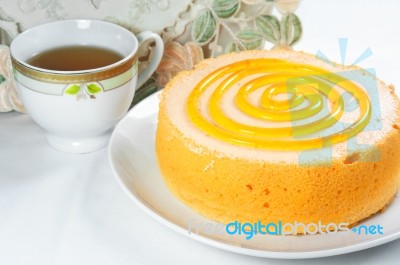 Cake Dessert With Tea Stock Photo