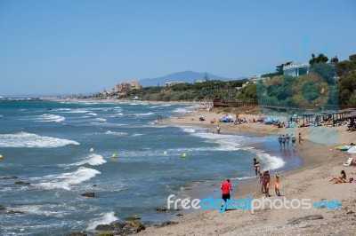 Calahonda, Andalucia/spain - July 2 : People Enjoying The Beach Stock Photo