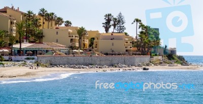 Calahonda, Andalucia/spain - May 6 : Dona Lola Beach In Calahond… Stock Photo