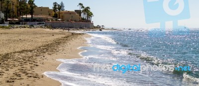 Calahonda, Andalucia/spain - May 6 : Dona Lola Beach In Calahond… Stock Photo