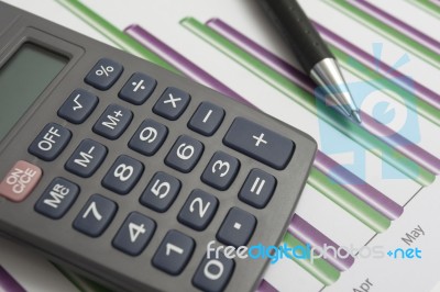 Calculator Ond Pen Stock Photo