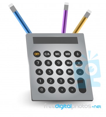 Calculator With Color Pencil Stock Image