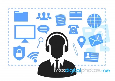 Call Center Operators , Mancustomer Support People Group Chat Bubble Internet Communication Thin Line Illustration Stock Image