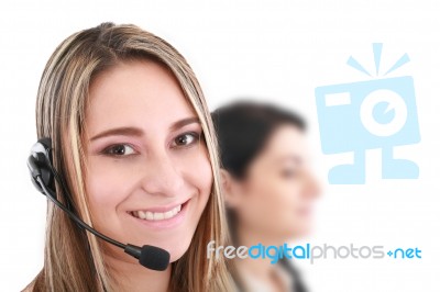 Call Center Woman With Headset Stock Photo