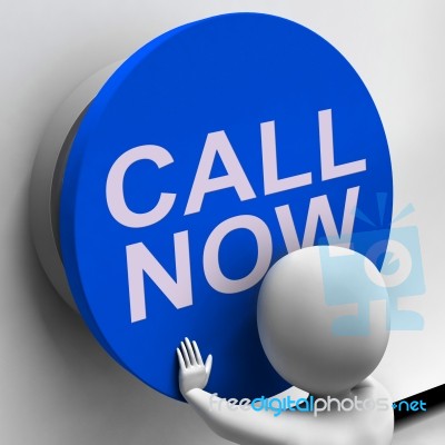 Call Now Button Shows Assistance And Support Center Stock Image