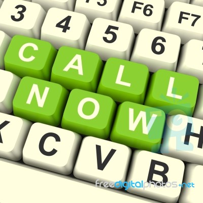 Call Now Computer Keys In Green Stock Image