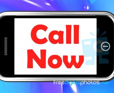 Call Now On Phone Shows Talk Or Chat Stock Image