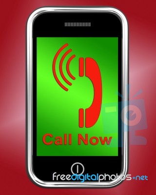 Call Now On Phone Shows Talk Or Chat Stock Image