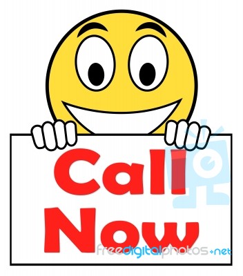 Call Now On Sign Shows Talk Or Chat Stock Image