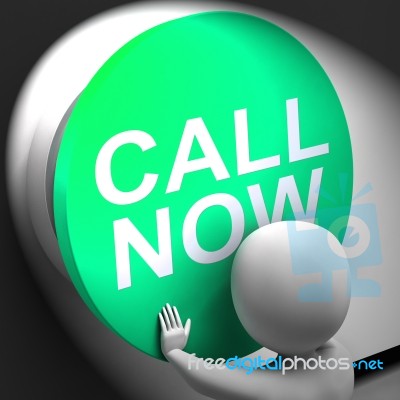 Call Now Pressed Shows Assistance And Support Center Stock Image