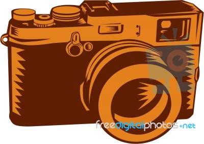 Camera 35mm Vintage Woodcut Stock Image