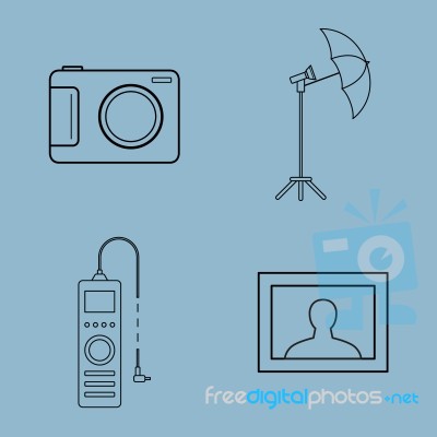 Camera Accessories Line Icon Set Stock Image