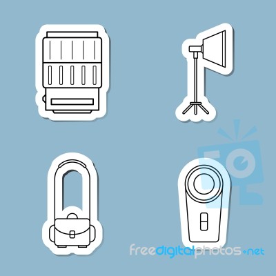 Camera Accessories Line Icon Set Stock Image