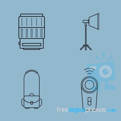 Camera Accessories Line Icon Set Stock Image